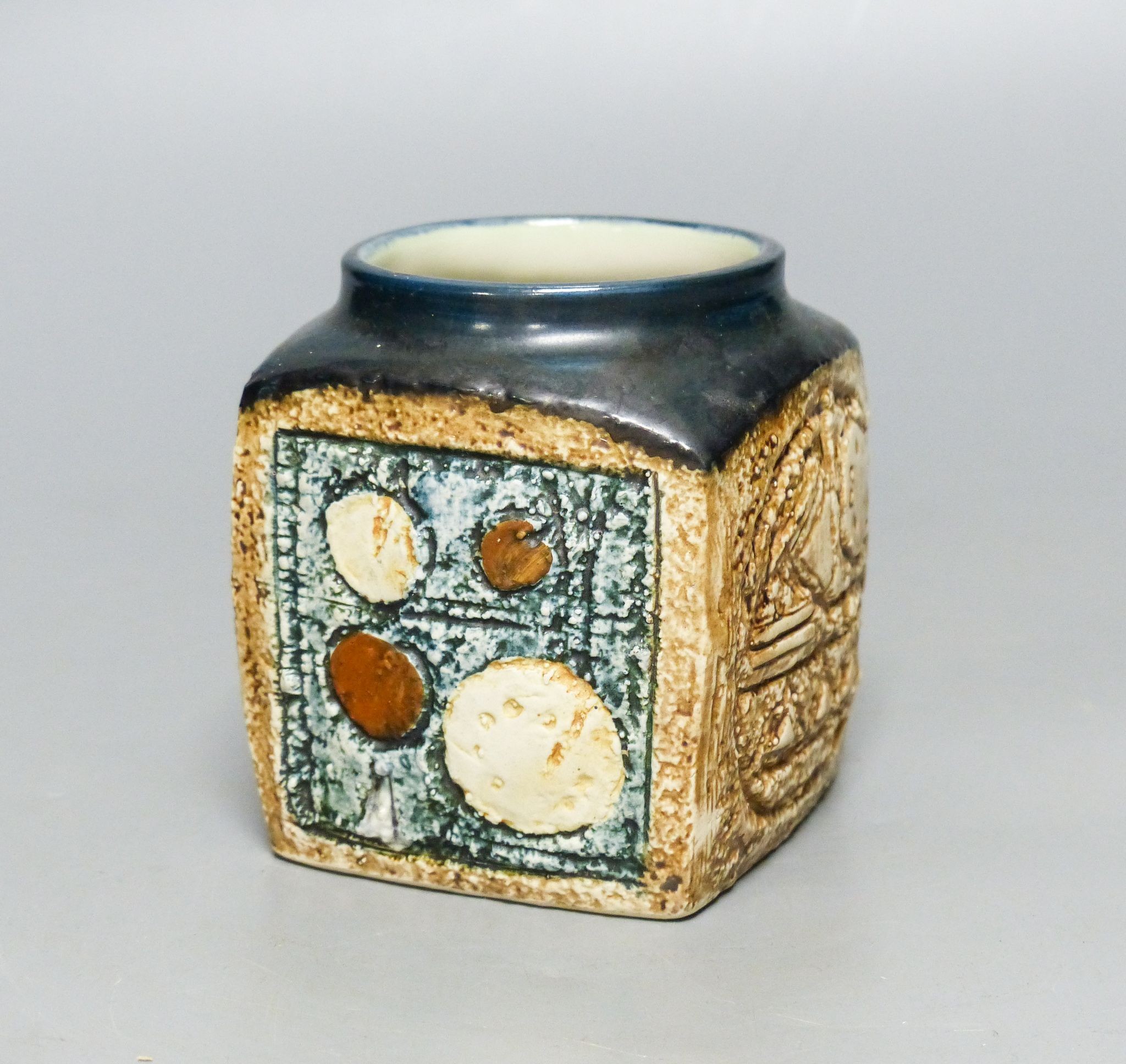 A Troika cube pot, monogram for Linda Hazel 9cm